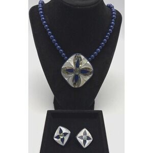 Karla Jordan Art Stone Necklace Earrings Set Chunky Mother Geometric Statement